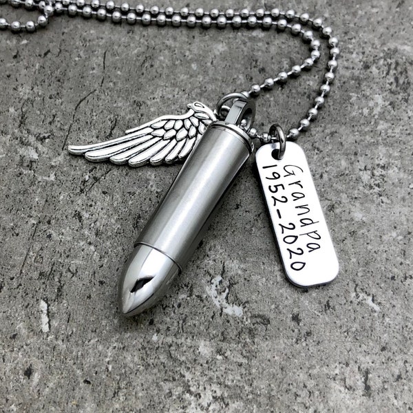 Bullet Urn Necklace Custom Urn Jewelry Urn Necklace For Human Ashes Cremation Jewelry Mens Necklace For Ashes Personalized Memorial Necklace