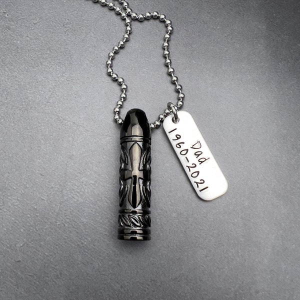 Personalized Gothic Cross Bullet Urn Necklace For Men & Women, Personalized Cremation Jewelry For Ashes, Urn With Name And Dates, Sympathy