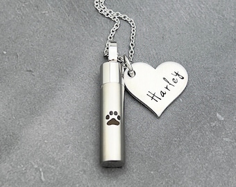 Pet Urn Necklace, Personalized Pet Memorial, Remembrance Necklace, Dog Cat Ashes, Cremation Jewelry, Paw Print Necklace For Ashes, Pet Loss