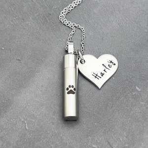 Pet Urn Necklace, Personalized Pet Memorial, Remembrance Necklace, Dog Cat Ashes, Cremation Jewelry, Paw Print Necklace For Ashes, Pet Loss
