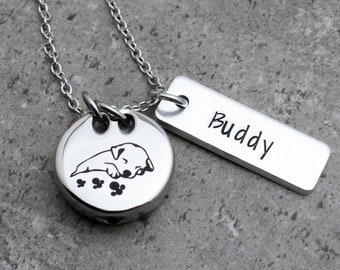 Personalized Dog Urn Necklace For Dog Ashes Pet Cremation Jewelry Loss Of Pet Remembrance Paw Print For Ashes Fur Baby Urn Necklace For Dog