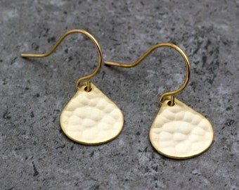 Teardrop Gold Brass Earrings Textured Gold Earrings Hammered Gold Earrings Simple Gold Earrings Small Gold Earrings Classic Gold Earrings