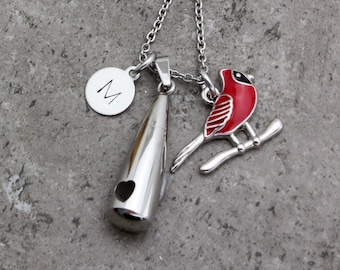 Cardinal Cremation Necklace Personalized Urn Necklace For Ashes Cremation Jewelry Custom Necklace With Loved Ones Initials Stainless Steel