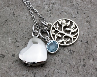 Placenta Keepsake Necklace, Stainless Steel Heart, Tree of Life Charm