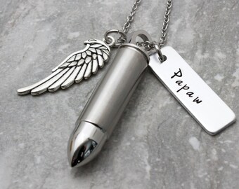 Personalized Bullet Cremation Necklace, Men's Cremation Jewelry, Urn For Human Ashes, Celebration Of Life, Memorial Service Funeral Planning