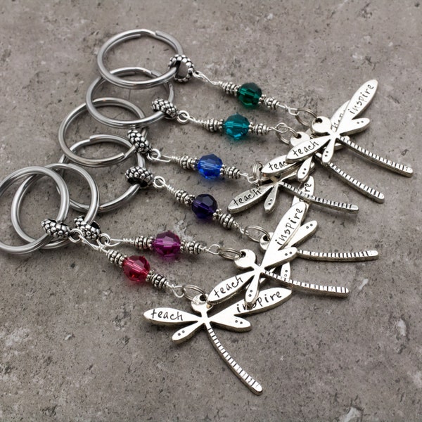 Ships Fast! CLEARANCE SALE Teach & Inspire Dragonfly Hand Stamped Keychain For Teacher Appreciation Gift Dragonfly Keychain Nature Inspired