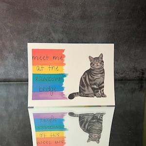 Tarjeta de condolencia descargable Rainbow Bridge Tiger Cat, impresión en casa tarjeta conmemorativa por la pérdida de un gato, regalo para un amigo afligido pérdida de mascota