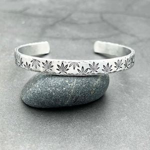 Pot Leaf Bracelet, Hand Stamped Marijuana Leaf Silver Tone Bracelet, Pothead Gift, Fun Jewelry For Pot Smoker, Cannabis Bracelet, Weed Leaf