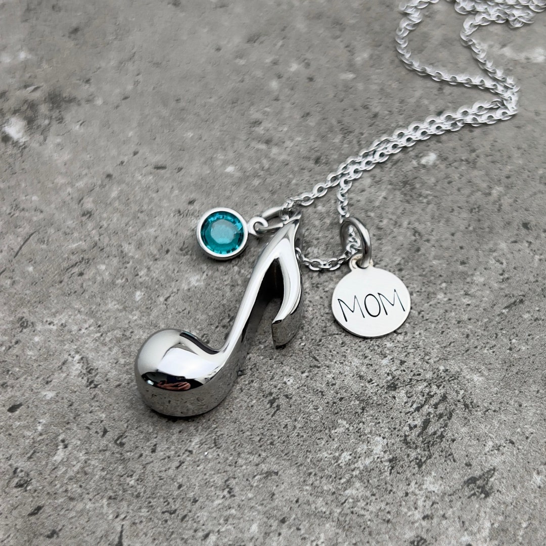 Musical Note Urn Necklace, Personalized Cremation Jewelry, Necklace to