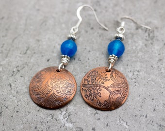 CLEARANCE SALE Etched Copper Earrings Boho Jewelry Copper Anniversary Gift For Wife 7th Anniversary Gift For My Wife Seventh Year Gift Ideas