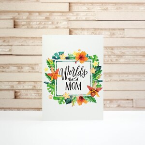 Carte téléchargeable pour la fête des mères, la meilleure maman du monde avec de jolies fleurs, impression à la maison carte et enveloppe Fast Easy Last Minute Téléchargement instantané