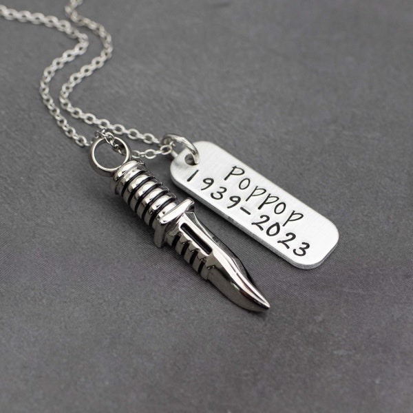 Knife Urn Necklace Personalized Cremation Jewelry Men's Necklace For Ashes Hand Stamped Personalized Memorial Necklace Bereavement Gift Urn