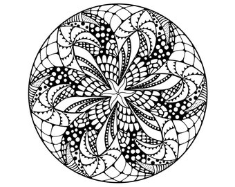 Handgezeichnete Mandala Malseite zum Ausdrucken. Dekorieren Sie mit Ihrer eigenen Ausmalseite. Detailliertes aufwendiges Design in hoher Qualität als PDF.