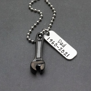 Black Wrench Urn Necklace Personalized Cremation Jewelry Men&#39;s Necklace For Ashes Hand Stamped Personalized Memorial Necklace Bereavement