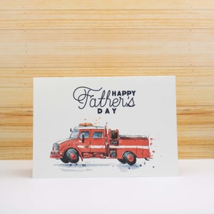 Carte de fête des pères téléchargeable, camion de pompier aquarelle bonne fête des pères, impression à la maison carte et enveloppe facile téléchargement instantané de dernière minute