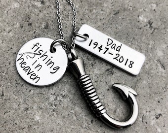 Fish Hook Urn Necklace Fishing in Heaven Personalized Cremation Jewelry Urn For Human Ashes Cremation Ash Keepsake Fish Hook Ashes Pendant