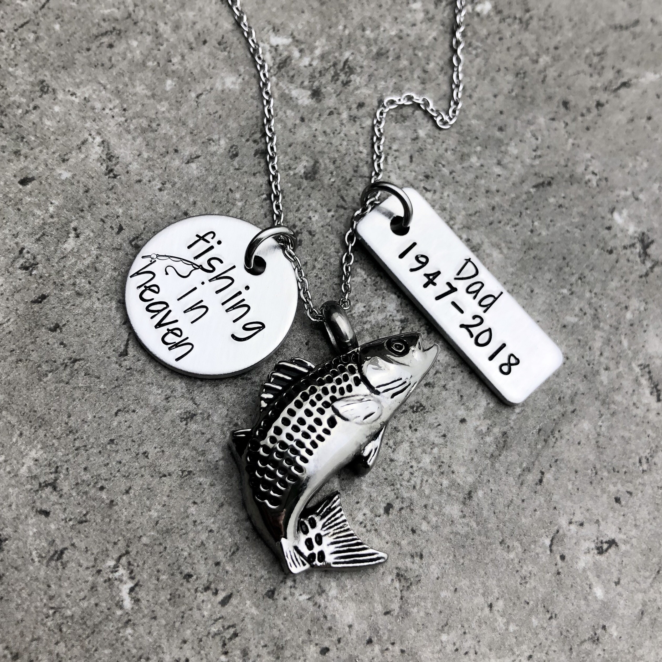 Personalized Urn Necklace Fishing in Heaven, Cremation Jewelry