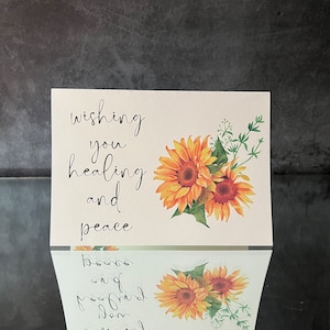 Desejo a você cartão de simpatia para download, cura e paz, girassóis em aquarela, imprima seu próprio memorial funeral, presente para amigo em luto
