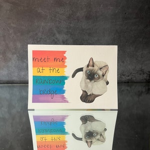 Regenbogen-Brücke Siamkatze Herunterladbare Beileidskarte, Karte zu Hause drucken Erinnerung für den Verlust einer Katze, Geschenk für einen trauernden Freund
