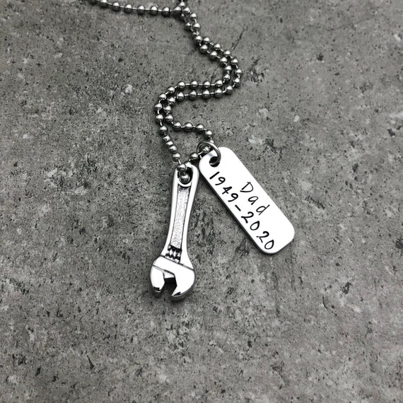 Wrench Urn Necklace Personalized Cremation Jewelry Men's Necklace