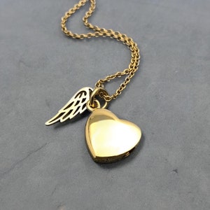 Gold Urn Necklace For Human Ashes Gold Cremation Necklace Gold Heart Urn Gold Wing Gold Memorial Jewelry Sympathy Gift Adult Cremation Urn