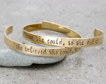 CLEARANCE SALE She Believed She Could So She Did Inspirational Bracelet Graduation Survivor Jewelry Recovery Strong Woman Women Perseverance