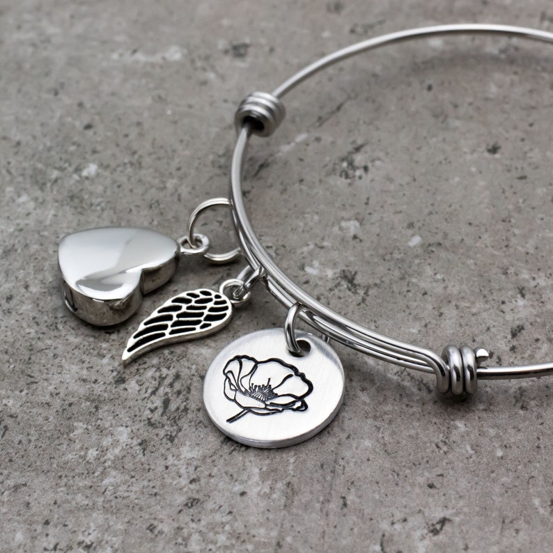 Cremation Bracelet Poppy Flower Bracelet for Ashes Heart Urn Etsy