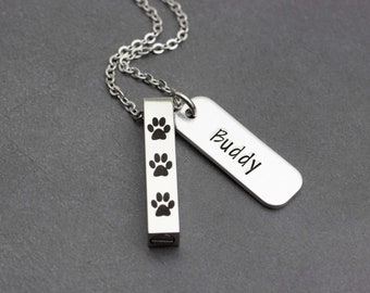 Pet memorial gift, personalized necklace to hold pet's ashes, dog cat cremation, keepsake for pet hair or cremains, loss of family pet urn