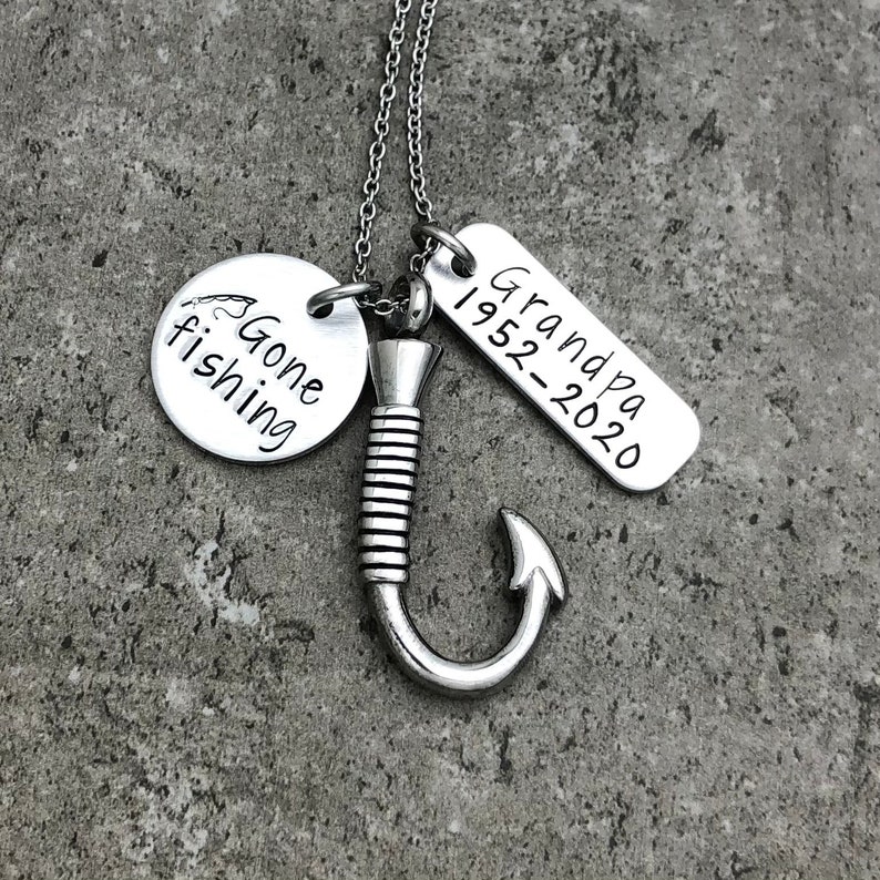 Gone Fishing Personalized Fish Hook Urn Necklace Personalized Cremation Jewelry Urn Necklace For Ashes Human Ash Keepsake Fish Hook Ashes image 8