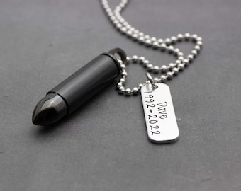 Black Bullet Urn Necklace Personalized Bullet Men's Jewelry For Ashes Personalized Cremation Jewelry For Men Urn Necklace For Him Pet Ashes