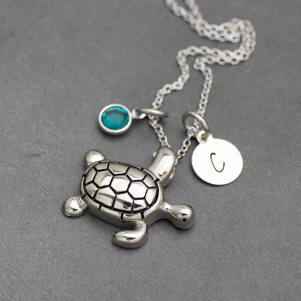 Turtle Urn Necklace With Birthstone Personalized Cremation Jewelry For Women Men Necklace For Ashes Lost Loved One Remembrance Sympathy Gift