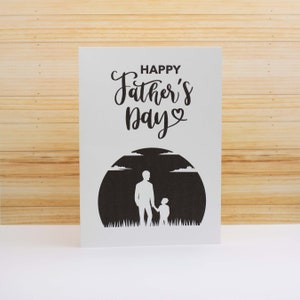 Carte de fête des pères téléchargeable, bonne fête des pères père et enfant Silhouette, impression à la maison carte et enveloppe PDF instantané de dernière minute facile