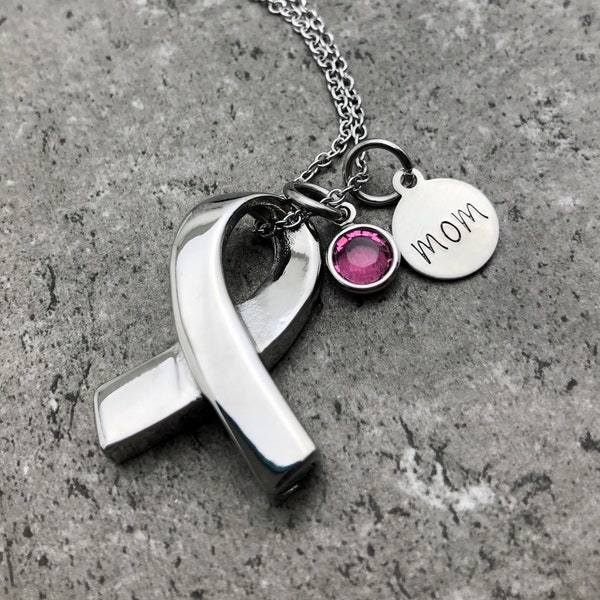 Awareness Ribbon Urn Necklace For Human Ashes Cremation Jewelry For Ashes Cancer Urn Ribbon Pendant Personalized Urns For Human Ashes & Loss