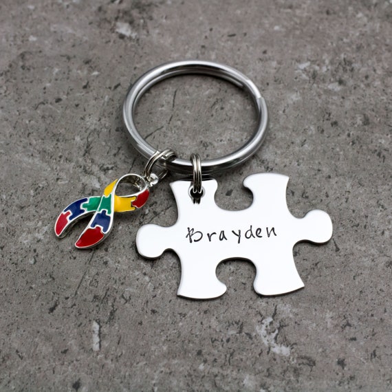 Personalized Autism Awareness Keychain Puzzle Piece Keychain Etsy