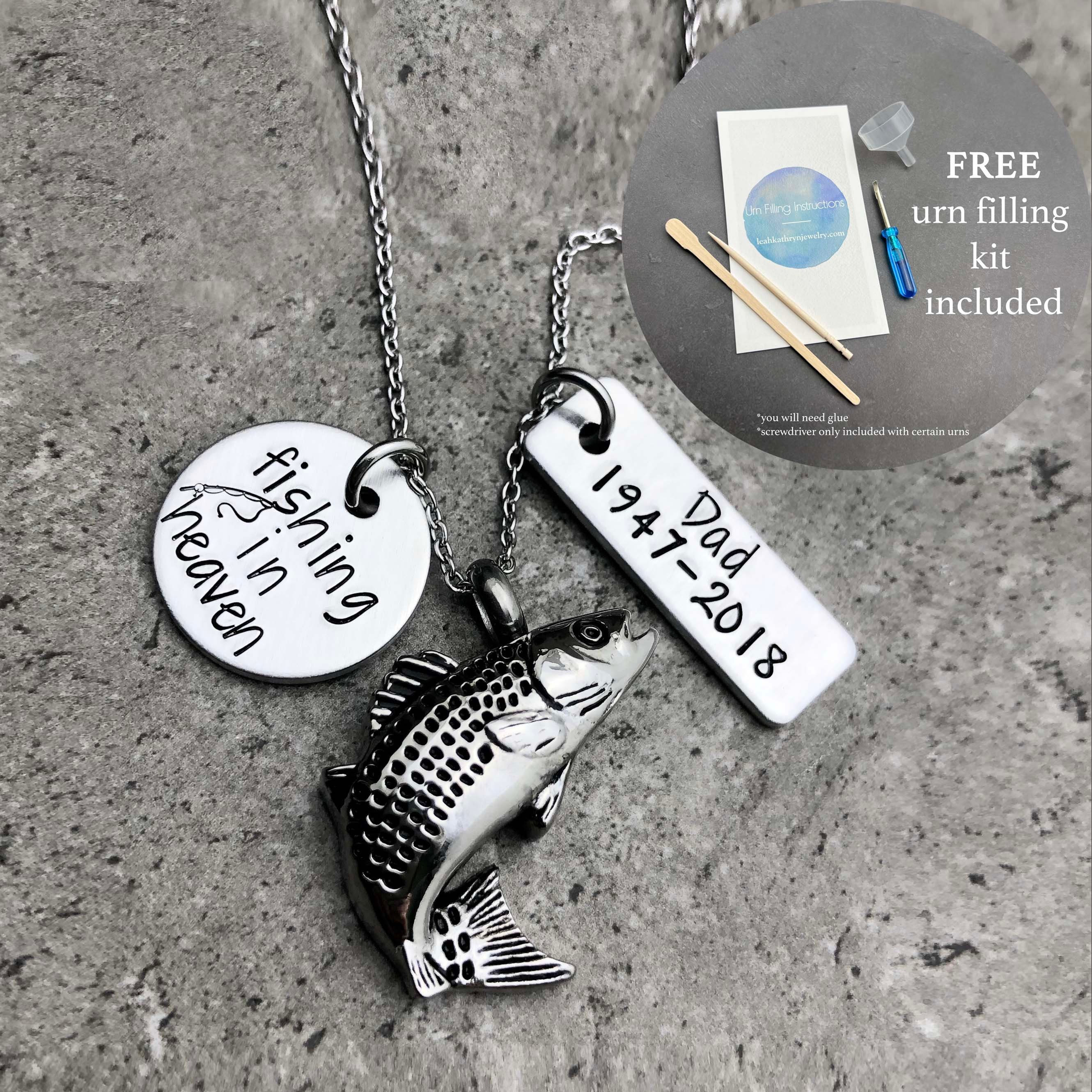 Fishing in Heaven Cremation Urn Keychain Stainless steel Fish Hook Memory  Key Tag Urn Memorial Keychain-Ashes Keepsake Jewelry