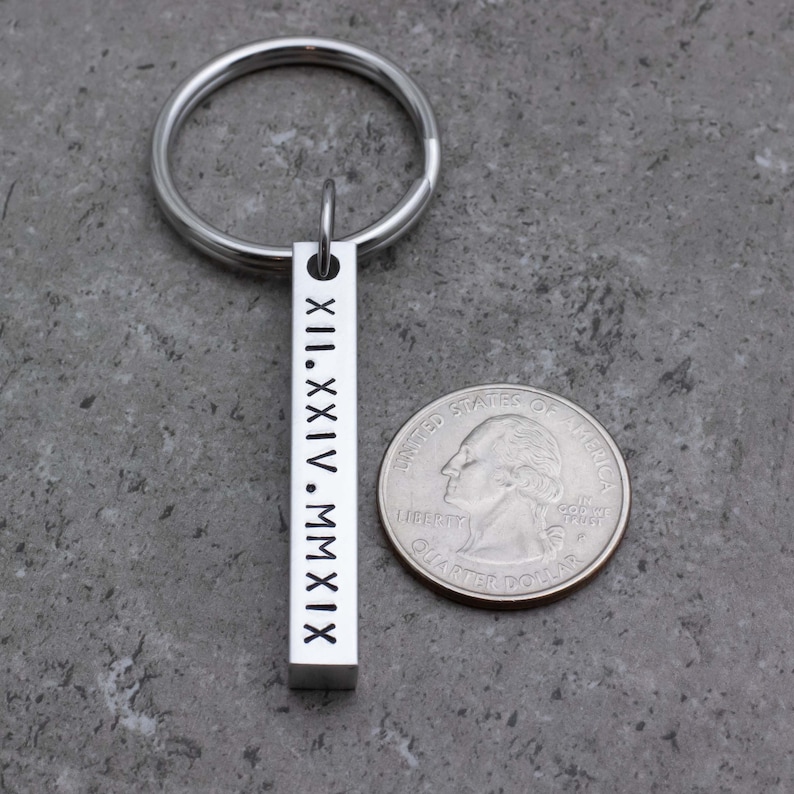 Roman Numeral Dates Hand Stamped Bar Key Chain Personalized Father's ...