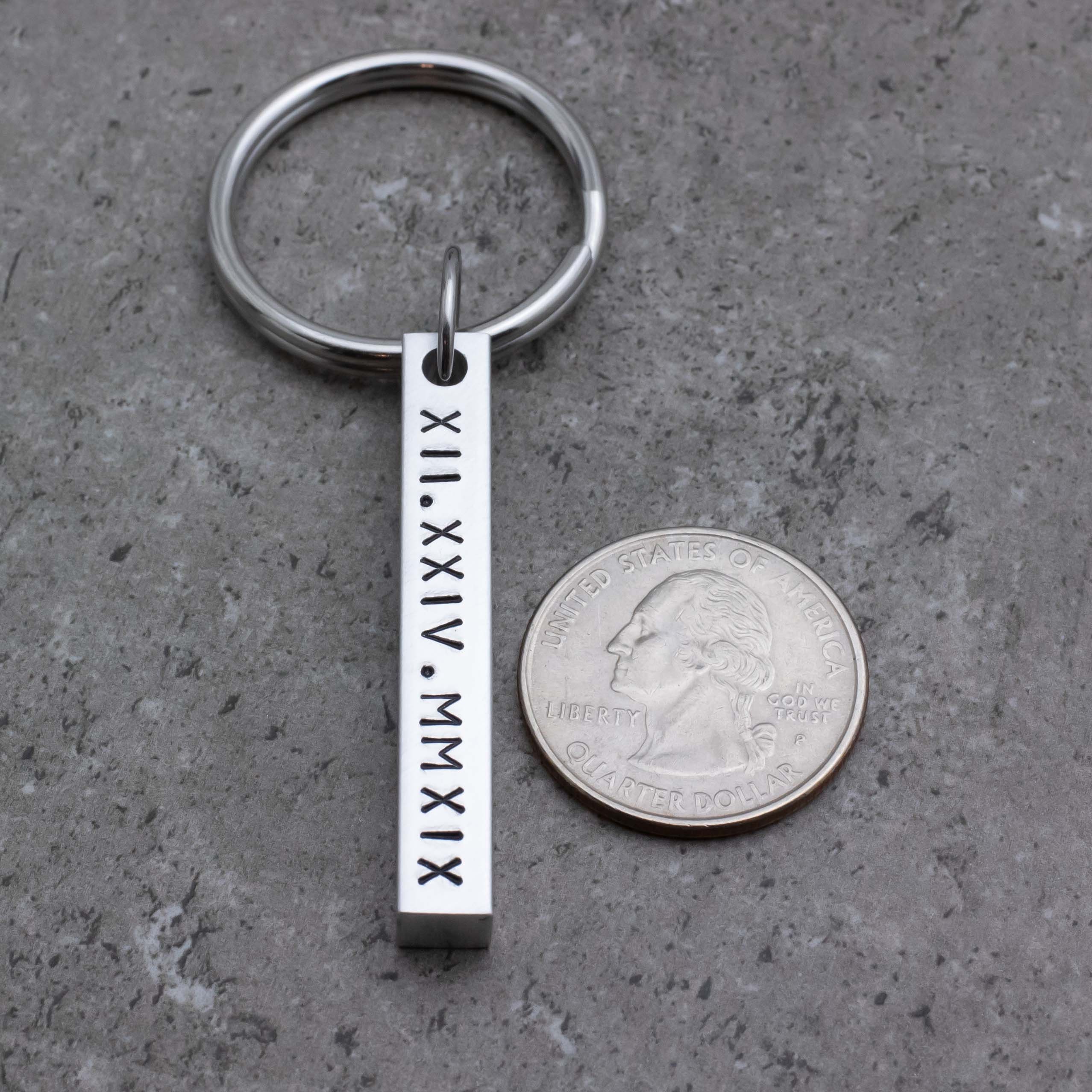 Roman Numeral Dates Hand Stamped Bar Key Chain Personalized Father's ...