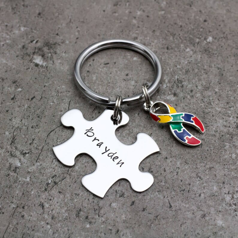 Personalized Autism Awareness Keychain Puzzle Piece Keychain Etsy