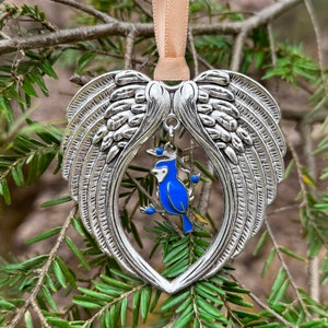 Angel Wing Blue Bird Urn Christmas Tree Ornament Cremation Window Hanging Memorial Christmas Ornament For Ashes Human Cremains Ornament