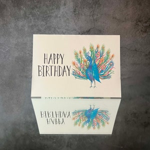 Téléchargement instantané carte d'anniversaire, paon joyeux anniversaire, impression à la maison carte et enveloppe rapide facile dernière minute téléchargeable joli
