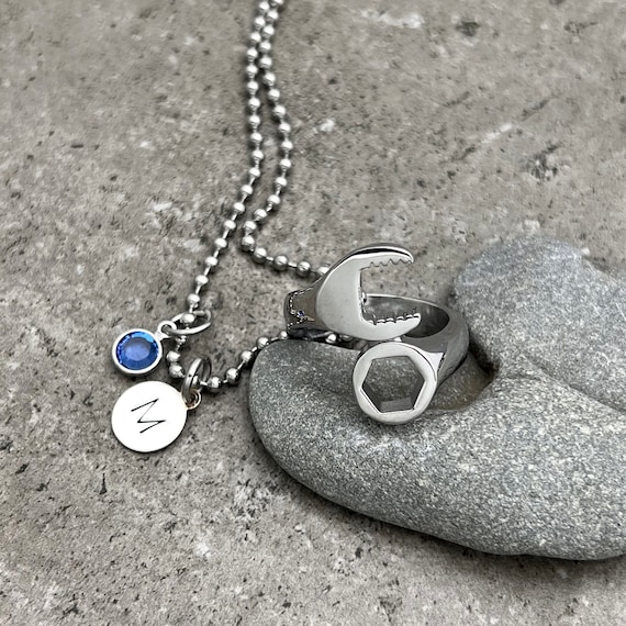 Wrench Shaped Cremation Ring For Ashes Urn Ring And Necklace Set Personalized Cremation Jewelry For Man Memorial Necklace Mourning Jewelry