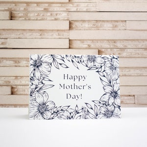 Biglietto scaricabile per la festa della mamma, fiori in bianco e nero, biglietto e busta facili da stampare a casa Download istantaneo last minute facile e veloce