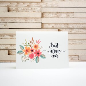 Carte de fête des mères téléchargeable, meilleure maman de tous les temps avec des fleurs à l'aquarelle, impression à la maison carte et enveloppe rapide facile téléchargement instantané de dernière minute