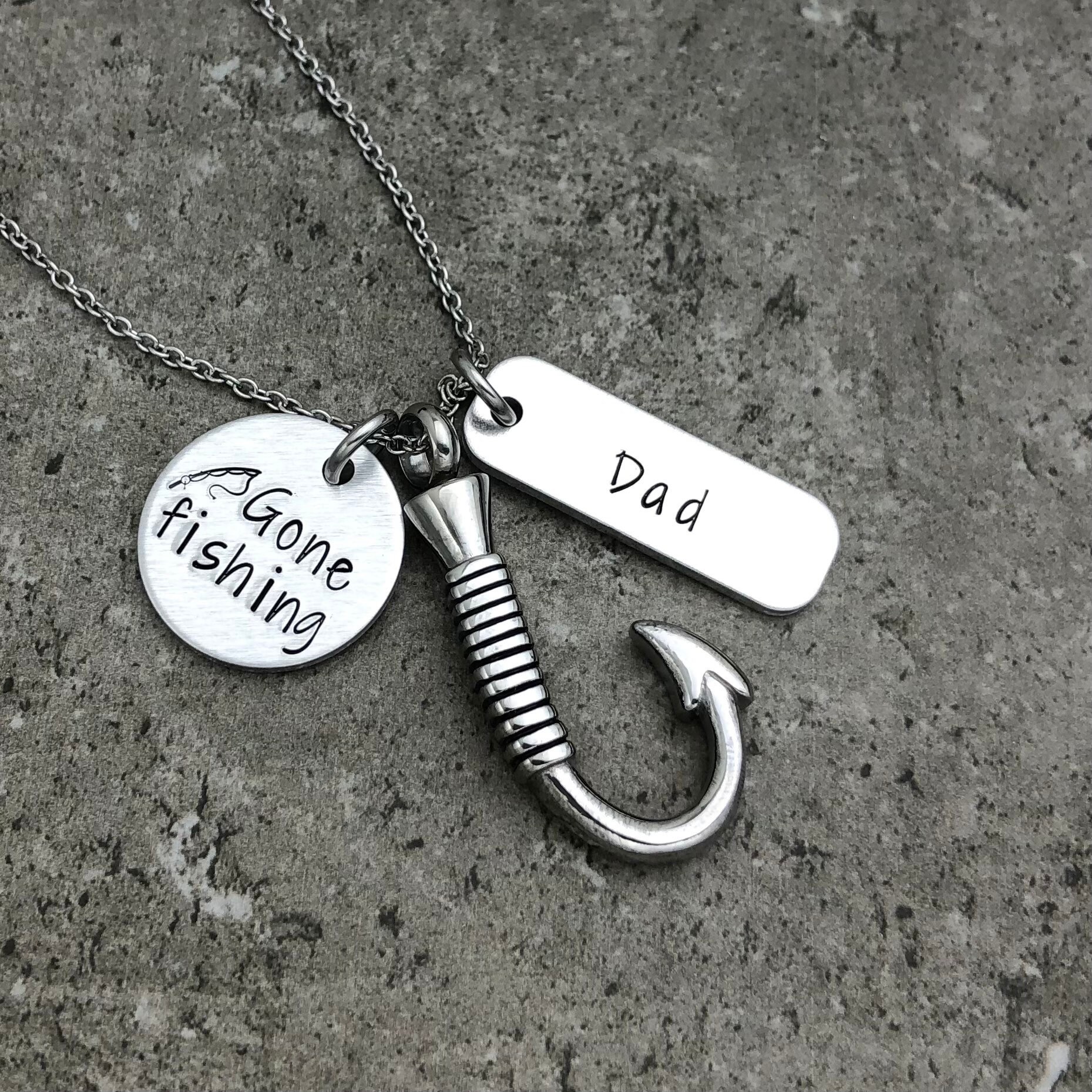 cremation jewelry dad fishing hook Gone Fishing Personalized Fish Hook Urn Necklace Personalized Cremation Jewelry Urn Necklace For Ashes Human Ash Keepsake Fish Hook Ashes