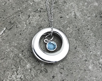 Circular Urn Necklace With Birthstone Personalized Cremation Jewelry For Women Necklace For Ashes Lost Loved One Remembrance Sympathy Gift