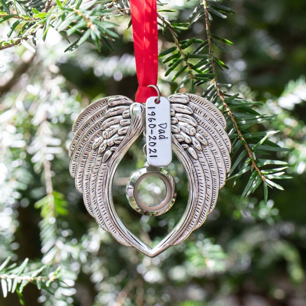 Angel Wing & Glass Locket Urn, Personalized Christmas Tree Ornament, Cremation Window Hanging, Memorial Ornaments For Cremains, Ash Keepsake