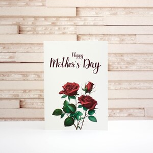 Tarjeta descargable del Día de la Madre, Feliz Día de la Madre con Bonitas Rosas Rojas, Tarjeta impresa en casa y sobre Fácil descarga instantánea de último minuto