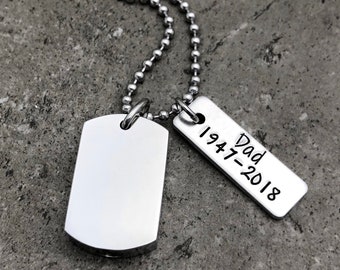 Personalized Necklace For Ashes, Dog Tag Shaped Urn For Human Or Pet Ashes, Name & Dates, Loss Of Loved One, Cremation Jewelry For Men Women