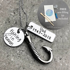 Personalized Fish Hook Urn Necklace Fishing in Heaven Personalized Cremation Jewelry Urn Necklace For Ashes Human Ash Keepsake Fish Hook Ash