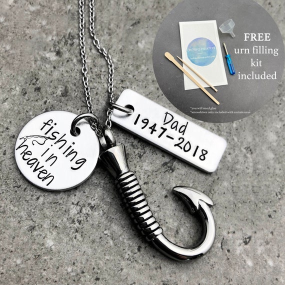 Personalized Fish Hook Urn Necklace Fishing in Heaven Personalized  Cremation Jewelry Urn Necklace for Ashes Human Ash Keepsake Fish Hook Ash 